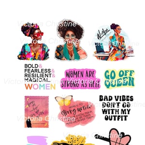Paquete de pegatinas de mujeres fuertes - Pegatinas de mujeres negras - Pegatinas de agenda para chicas negras - Pegatinas afroamericanas hechas a mano