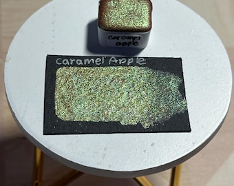 Caramel Apple - Colorshifting Watercolor - Handmade Watercolor Pan - Gold Green Metallic Watercolor Paint - Watercolor