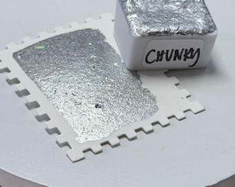 Chunky Silver - Silver Chrome HandmadeWatercolor Paint - Watercolor Pans - Glitter Metallic Watercolor - Calligraphy