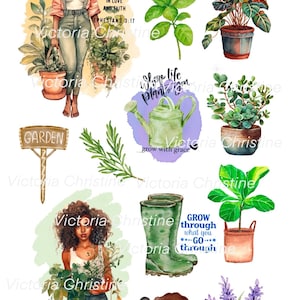 Pacote de adesivos Plant the Roots - Adesivos de plantas para meninas negras - Adesivos feitos à mão para mulheres afro-americanas - Adesivos de planejador para mulheres negras