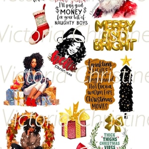 Stickerpakket Merry Too - Black Girl-stickers - handgemaakte kerstplannerstickers - Afro-Amerikaanse stickers