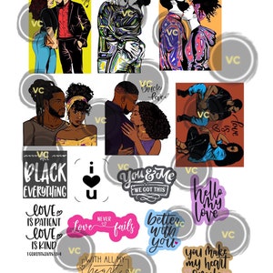 Pegatinas de amor negro - Pegatinas de planificador feliz - Pegatinas de objetivos de pareja - Matrimonio negro - Amor afroamericano
