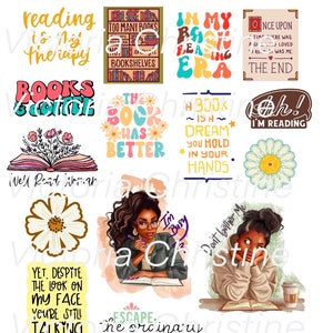 Paquete de pegatinas "Well Read" - Pegatinas de agenda de lectura hechas a mano - Pegatinas de agenda de mujeres afroamericanas - Pegatinas de libros de chicas negras