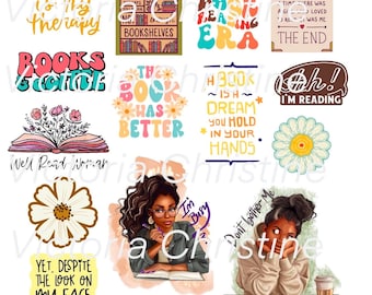 Well Read Sticker Pack - Handmade Reader Planner Stickers - African American Women Planner Stickers - Black Girl Book Stickers