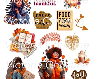 Autumn Leaves Sticker Pack - Black Girl Planner Stickers - African American Handmade Stickers -  Black Women Fall Stickers