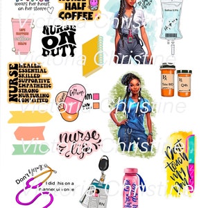 Paquete de pegatinas Black Nurse Too - Pegatinas de atención médica para mujeres negras - Pegatinas de planificador para mujeres africanas - Pegatinas de planificador para niñas negras