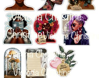 Stars, Moon and Me - Black Girl Stickers - Handmade Decals - African American Stickers