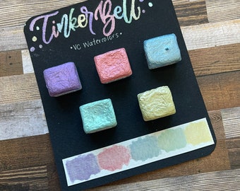 Tinker Bell - Handmade Pastel Watercolor Pans - Artisan Glitter Watercolor Palette