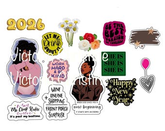 2026 - Black Girl Happy New Year Stickers - Black Girl Planner Stickers - Handmade African American Stickers