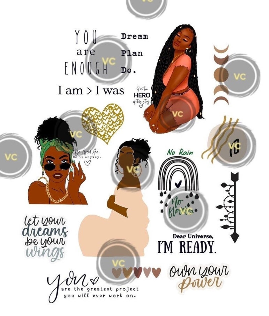 Inspo Sticker Pack - Black Girl Planner Stickers - Black Woman Handmade  Stickers - African American Stickers