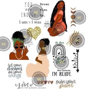 Inspo Sticker Pack - Black Girl Planner Stickers - Black Woman Handmade Stickers - African American Stickers