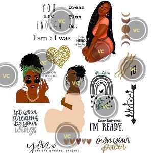 Inspo Sticker Pack - Black Girl Planner Stickers - Black Woman Handmade Stickers - African American Stickers