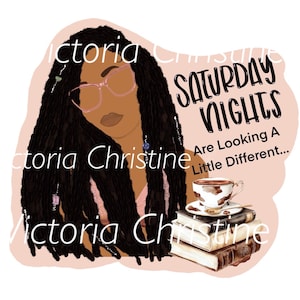 Pegatina "Sesión de lectura nocturna" - Pegatinas individuales hechas a mano de chica negra - Pegatinas de libros afroamericanos - Pegatina impermeable de mujer negra