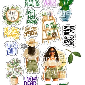 Pacote de adesivos "Enraizado no Amor" - Adesivos de plantas para mulheres negras - Adesivos artesanais para mulheres afro-americanas - Adesivos para planejador de mulheres negras