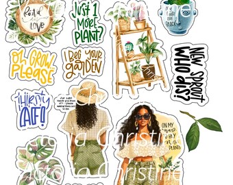 Rooted In Love Sticker Pack - Black Girl Plant Stickers - Handmade African American Women Stickers - Black Woman Planner Stickers