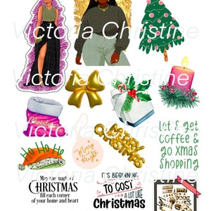 Stickerpakket zwarte kerst - stickers Black Girl - handgemaakte stickers kerstplanner - stickers Afro-Amerikaanse vrouw