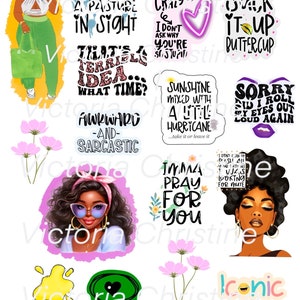 Pacote de adesivos Straight Facts - Adesivos afro-americanos feitos à mão - Adesivos para mulheres negras - Adesivos para planejadores de garotas negras com sarcasmo