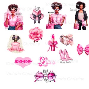 Pink Love Sticker Pack - Schwarze Planer Aufkleber - Schwarze handgemachte Aufkleber - Afroamerikaner Aufkleber