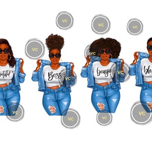 Muñecas de mezclilla - Pegatinas hechas a mano de mujeres negras - Pegatinas de planificador de mujeres negras - Pegatinas de muñecas de niñas negras - Pegatinas de planificador afroamericanas
