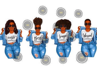 Denim Dolls - Handmade Black Women Stickers -  Black Women Planner Stickers - Black Girl Stickers Dolls - African American Planner Stickers