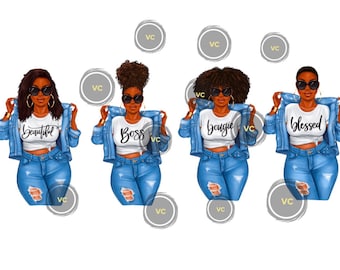 Denim Dolls - Handmade Black Women Stickers -  Black Women Planner Stickers - Black Girl Stickers Dolls - African American Planner Stickers