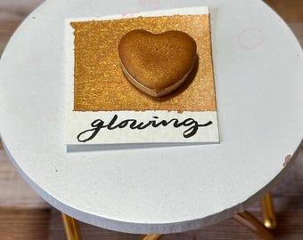 Glowing  - Gold Metallic Watercolor Paint Pan - Handmade Artisan Brown Glitter Watercolor