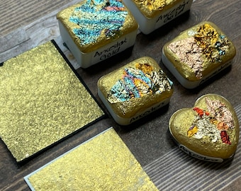 Voorouders goud - handgemaakte metallic gouden aquarel- handgemaakte aquarelverfpannen - goudverf - aquarel