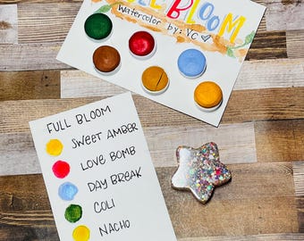 Full Bloom Palette - Handmade Metallic Watercolor Pan set - Artisan Matte Watercolor Pans - Lettering