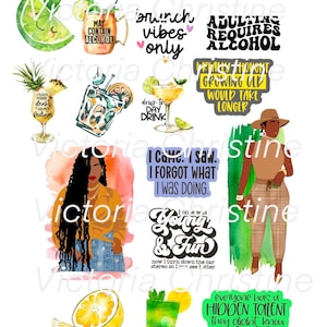 Stickerpakket Drinks N Things - handgemaakte plannerstickers - Afro-Amerikaanse vrouwen plannerstickers - Black Girl plannerstickers
