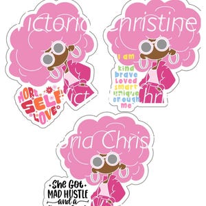 Adesivo Pinky Love - Adesivos individuais feitos à mão para meninas negras - Adesivos de amor próprio afro-americanos - Adesivos de afirmação para mulheres negras