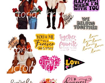Brown and In Love - Black Love Planner Stickers - Handmade Black Couple Stickers - Couple Goals Planner Stickers - Black Marriage Stickers