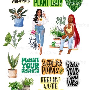 Plant Mama - Stickers plante fille noire - Stickers femmes afro-américaines faits main - Stickers agenda femme noire