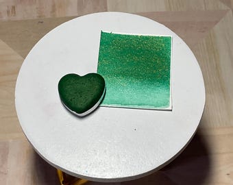 Coli - Green Gold Metallic Watercolor Pan - Handmade Dark Green Glitter Paint