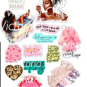Pacote de adesivos de amor-próprio - Adesivos artesanais de mulher negra - Adesivos de autocuidado afro-americanos - Adesivos de menina negra
