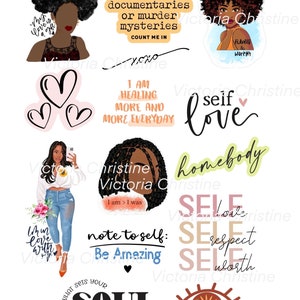 Jornada de Cura - Adesivos Artesanais para Garotas Negras - Adesivos para Mulheres Negras - Adesivos Afro-Americanos - Adesivos para Planejador