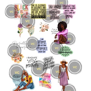 Pacote de adesivos para cuidar de si mesmo - Adesivos artesanais para mulheres negras - Adesivos para autocuidado afro-americanos - Adesivos para meninas negras