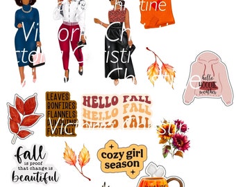 Little Miss Fall - Black Girl Fall Stickers - Handmade Black Woman Planner Stickers - African American Autum Theme Decals