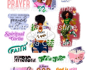 Now I Lay Me Down to Sleep - African American Stickers - Black Girl Religious Sticker Pack - Black Women Decals