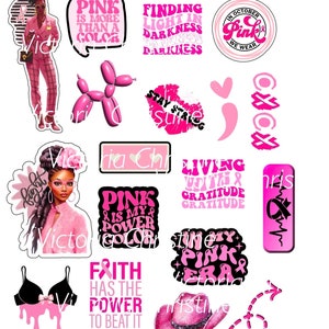 Pacote de adesivos para câncer de mama - Adesivos para planejador de garotas negras - Adesivos artesanais afro-americanos - Adesivos para mulheres negras com câncer - Outubro rosa