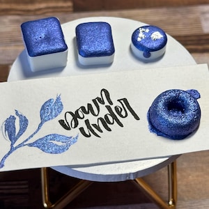 Down Under 2 - Metallic Blue Watercolor Paint - Handmade Glitter Watercolor Paint - Watercolor Pans - Calligraphy
