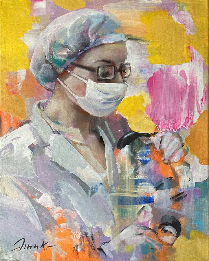 WOMAN NURSE Portrait Original Painting on 20x16 Canvas by Dima K