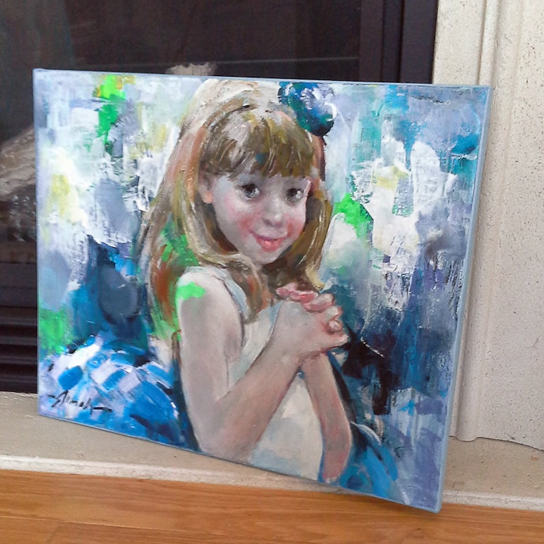 PORTRAIT of LITTLE GIRL Original Oil Painting on 16"x20" Canvas by Dima ...