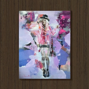 PORTRAIT of GIRL in Black Hat Original Painting on 24x18 Canvas by Dima K Woman Figure Artwork  Oil Acrylic Abstract Art Gift for Her or Him