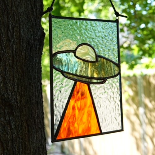 Stained Glass UFO Hamburger Window Panel Stained Glass Window Etsy