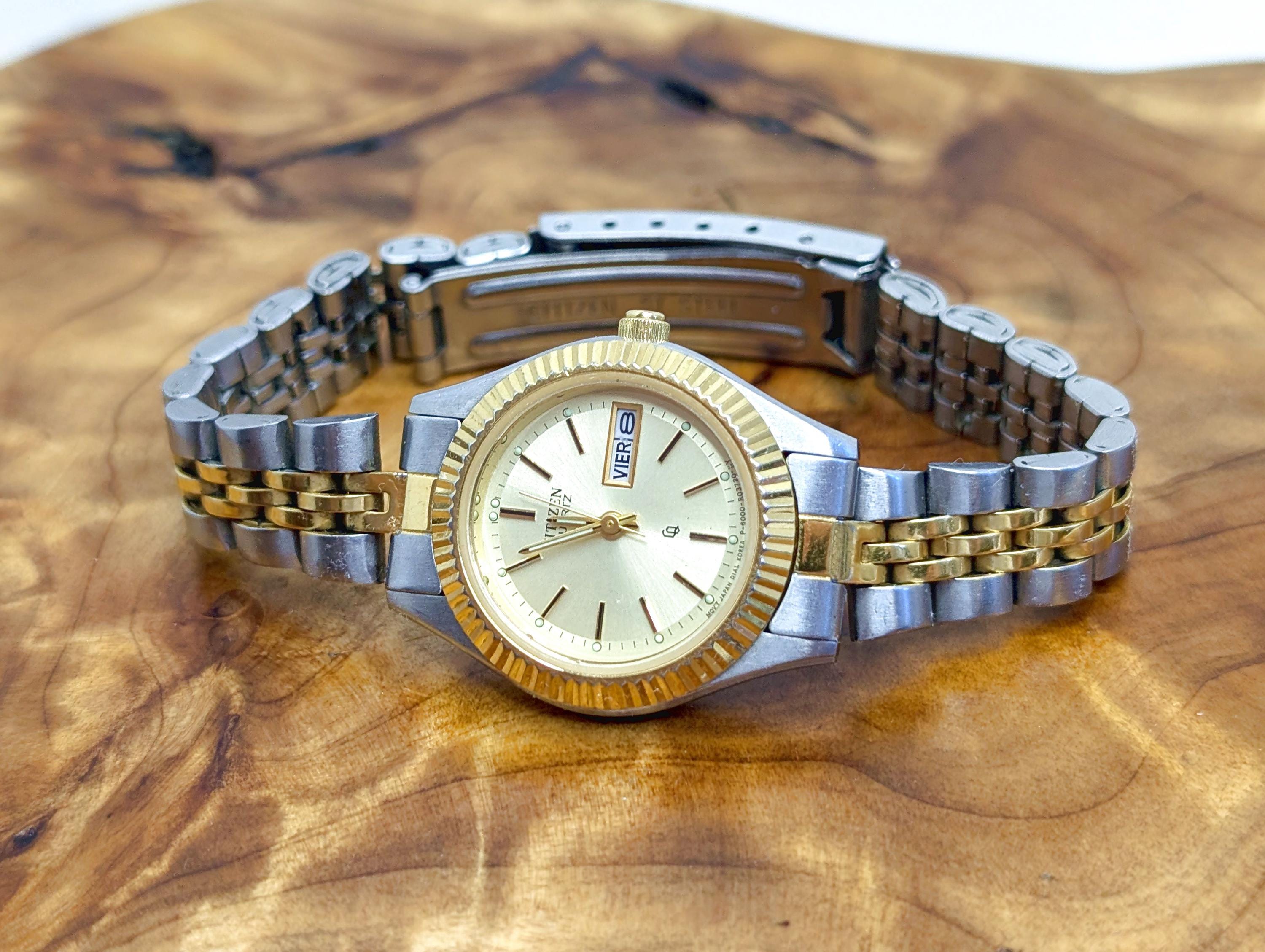 EUC Citizen CQ 6000-R00413 Gold Silver Tone Fluted Bezel Day  display picture 1