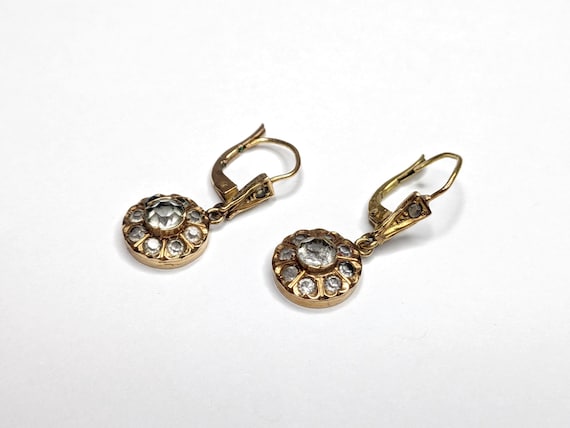 Antique French Victorian 22K Gold Old Cut Paste Drop Sleeper Dormeuse Earrings