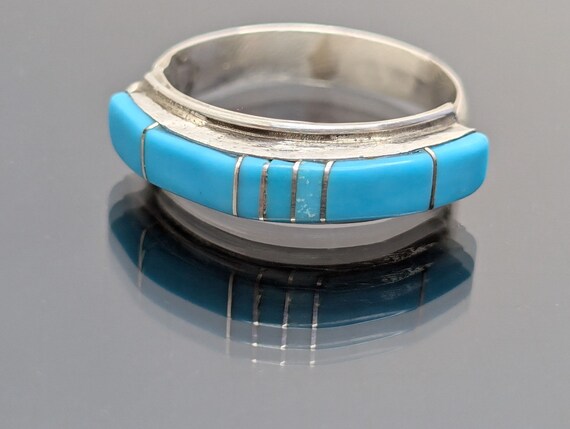 Striking Vintage Native American Zuni Corn Woman Sterling Silver Turquoise Ring Striking Vintage Native American Zuni Corn Woman Sterling Silver Turquoise Ring