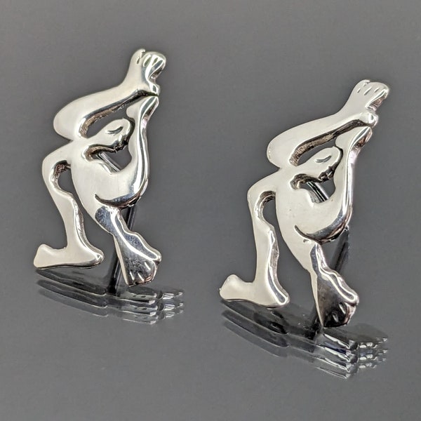 Vintage Handmade Artisan Spain Joid'Art Lanave Sterling Silver Lost Wax Surrealist Modernist Earrings, Gift for Her, Women's Jewelry