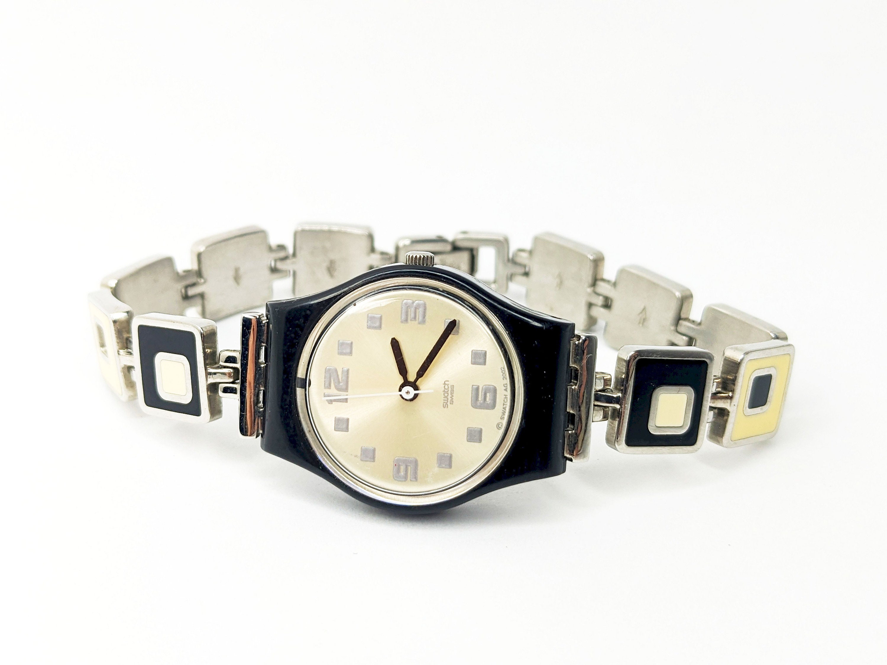 2002 SWATCH WATCH with MODERNIST ENAMEL LINK STAINLESS BAND
