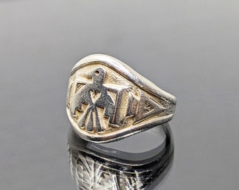 Rare Dainty Vintage Fred Harvey Era Bell Trading Post Sterling Silver Thunderbird Arrows Gift Ring - Sz 4 1/2, Gift for Her, Women's Jewelry